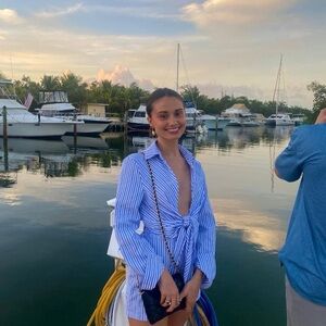 Blue and White Striped Tie-Front Romper